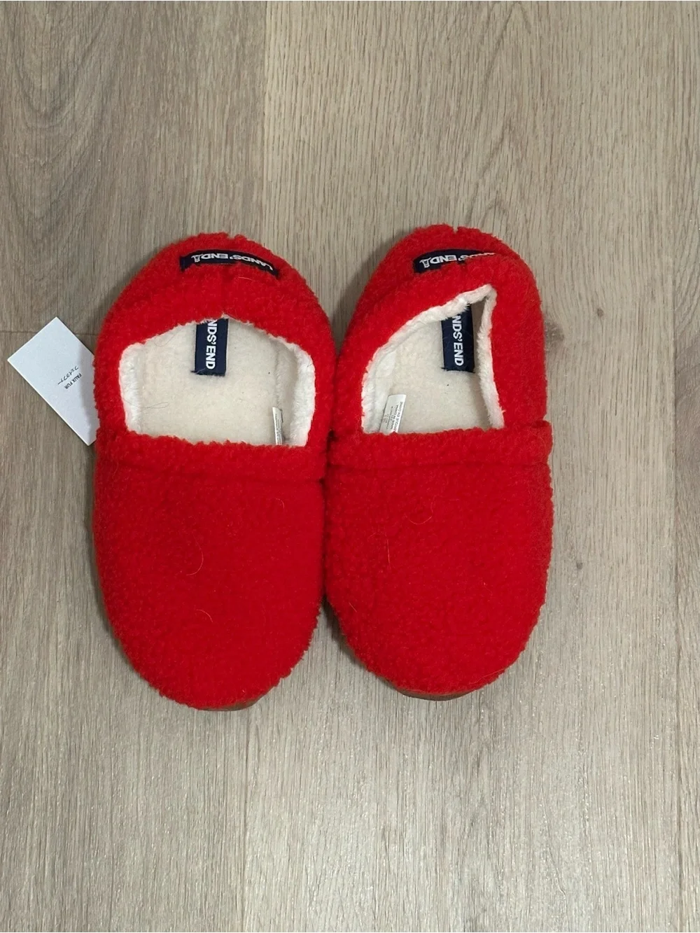 Lands' End Red Plush Slip-On Slippers. US 5